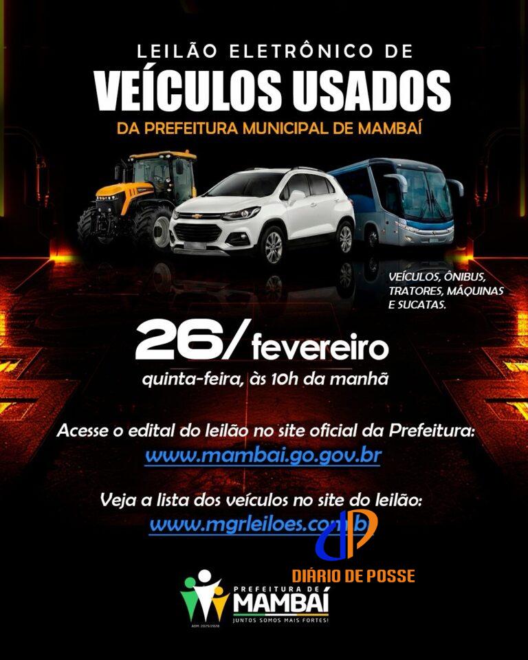Prefeitura de Mambaí-GO realiza leilão eletrônico de veículos usados no dia 26 de fevereiro 🚜🚍