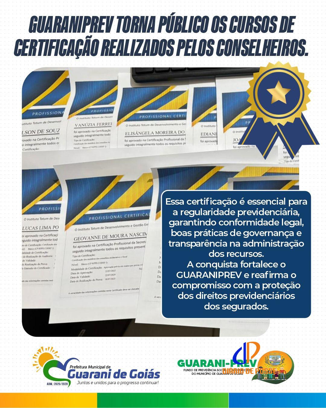 Guarani de Goiás: Certificação de conselheiros reforça transparência e segurança na gestão do GuaraniPrev