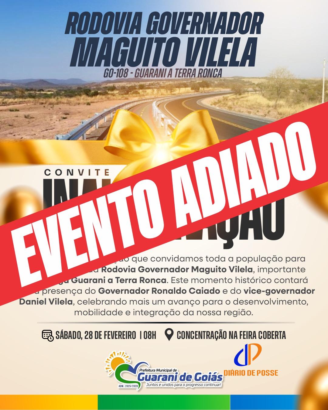 Inauguração da GO-108 é adiada em Guarani de Goiás