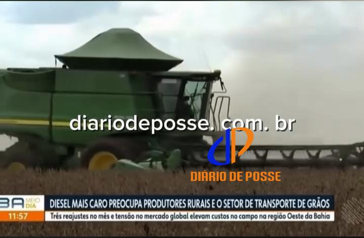 Produtores rurais do Oeste da Bahia estão demonstrando preocupação com o aumento no preço do diesel em meio ao período de colheita da soja.